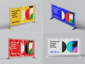 Free Steel Frame Square Banner Mockup 4 PSD set
