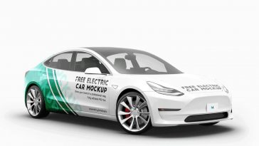 Free Tesla 3 Electric Car Mockup PSD