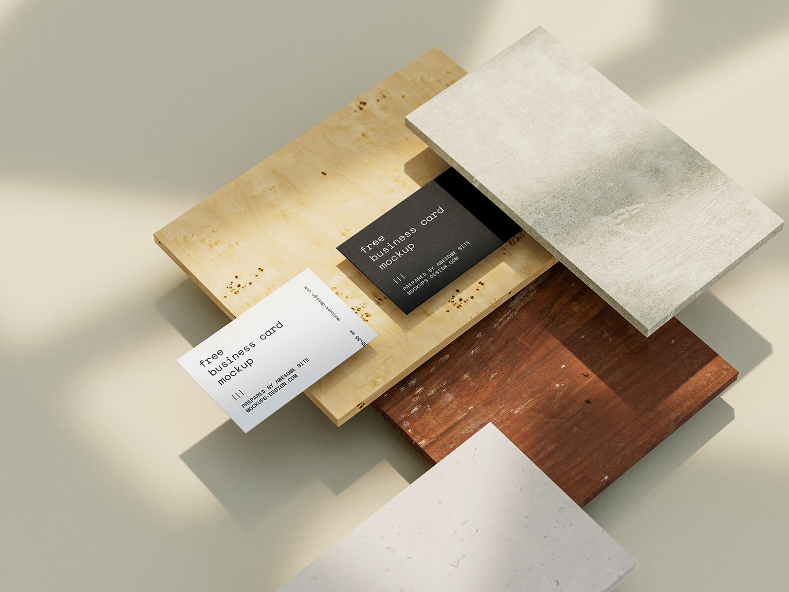 Business Cards on Tiles Mockup