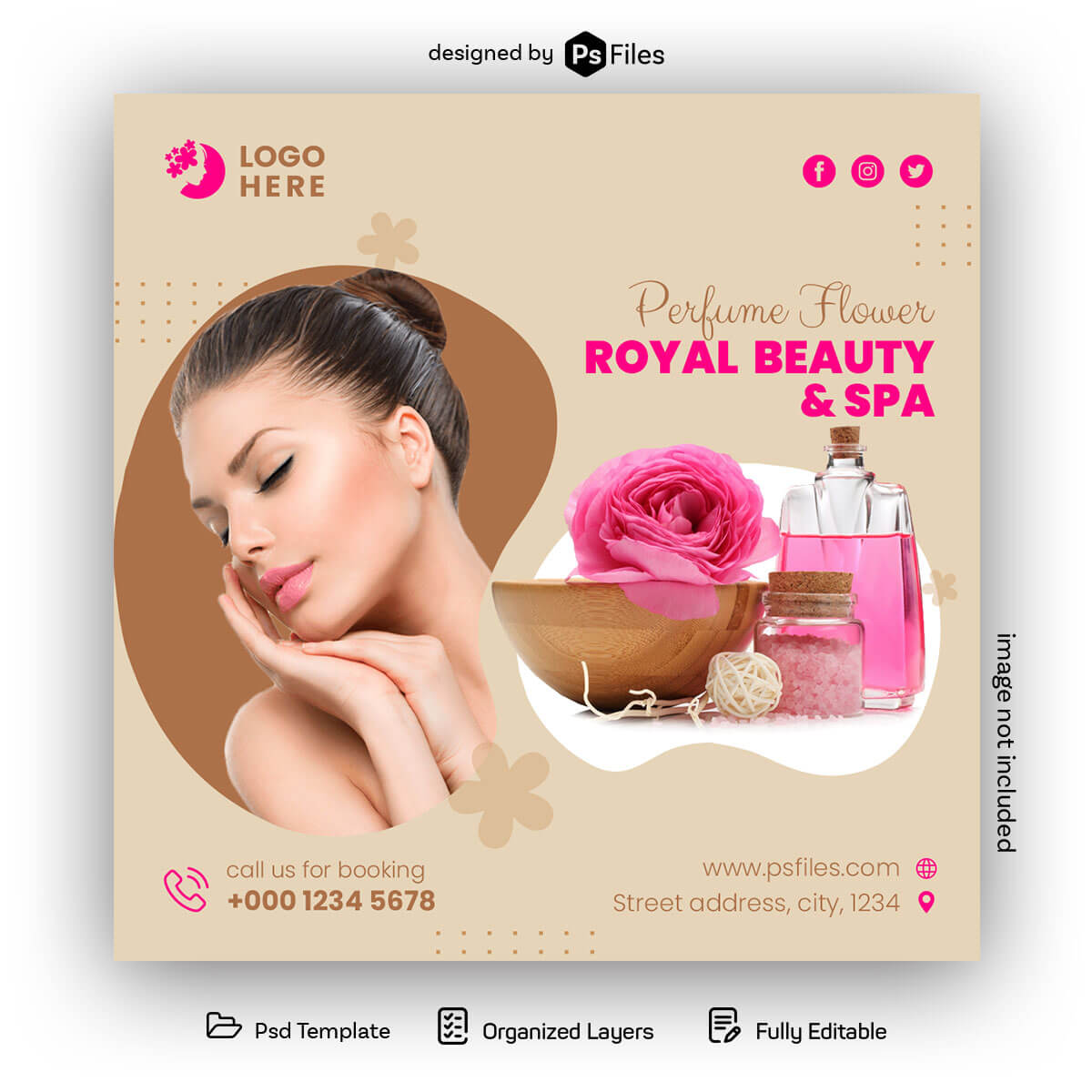 PsFiles Royal Beauty Spa Salon Free Instagram Post Design PSD Template