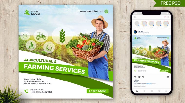 PsFiles Free Agricultural and Farming Business Social Media Post Design PSD Template