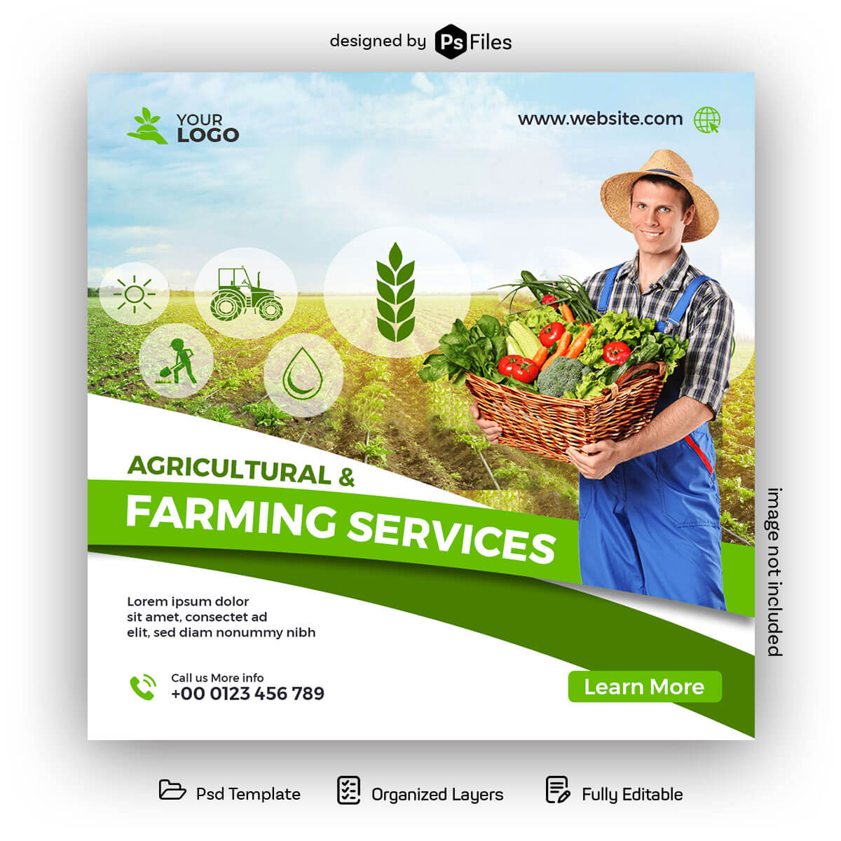 PsFiles Free Agricultural and Farming Business Social Media Post Design PSD Template