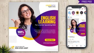English Learning Free Instagram Post Design PSD Template