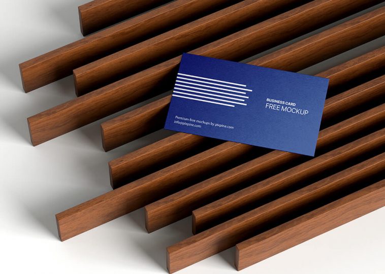 Free Business Card On Wooden Panels Mockup