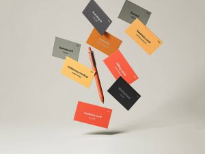 Free Falling Gravity Business Cards Mockup PSD