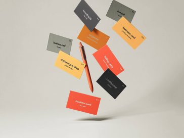 Free Falling Gravity Business Cards Mockup PSD