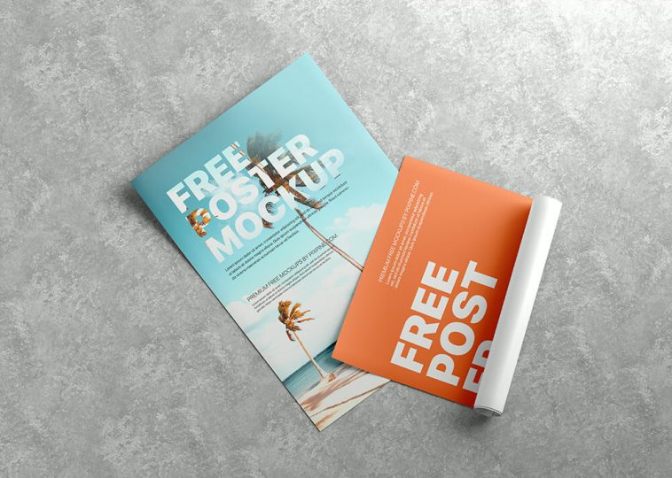 Free Rolled and Flat Poster Mockup PSD