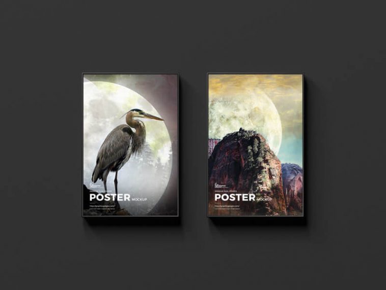 Front View of Dual Framed Posters Mockup on Wall