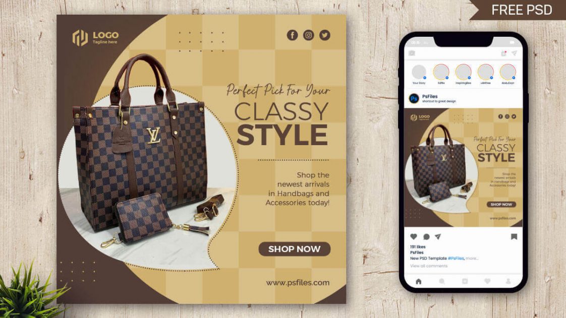 Free Hand Bag Social Media Instagram Post Design PSD Template PsFiles