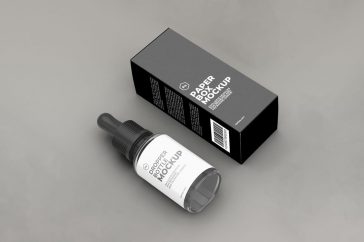 Free Dropper Bottle and Packaging Box Mockup PSD