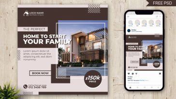 Real Estate House For Sale Free Instagram Post Banner Template PSD