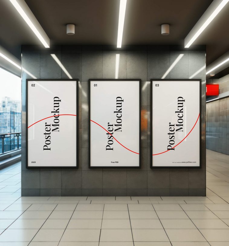 Mockup Of Three Posters In Metro Urban Modern City