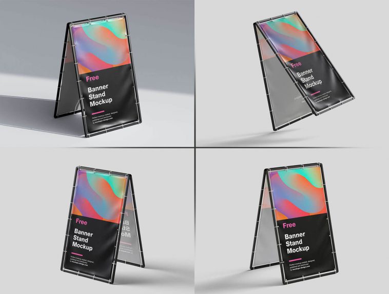 4 Free A-Shape Banner Stand Mockup PSD Files