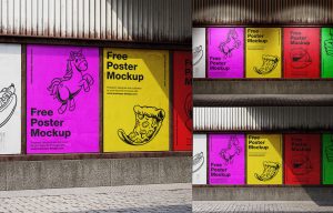 Free A2 Lined-Up Street Posters Mockup PSD Set