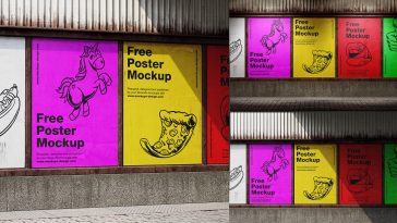 Free A2 Lined-Up Street Posters Mockup PSD Set