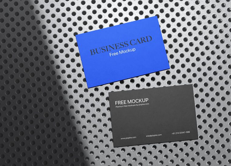 Free Business Card on Metal Background Mockup