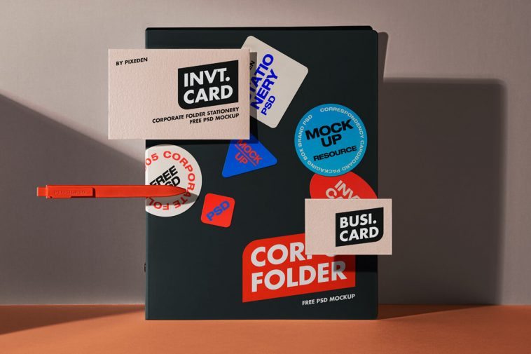 Free Folder, Business Card & Invite Stationery Mockup PSD