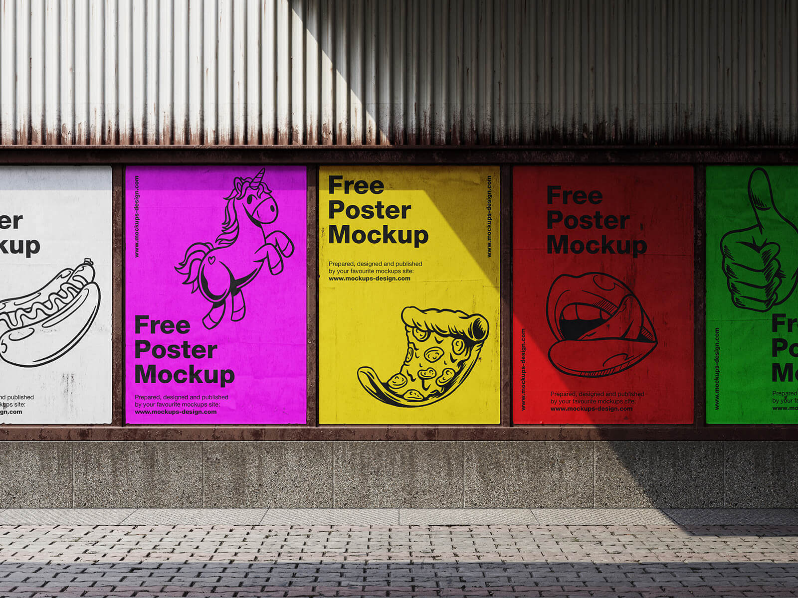 Free A2 Lined-Up Street Posters Mockup PSD Set