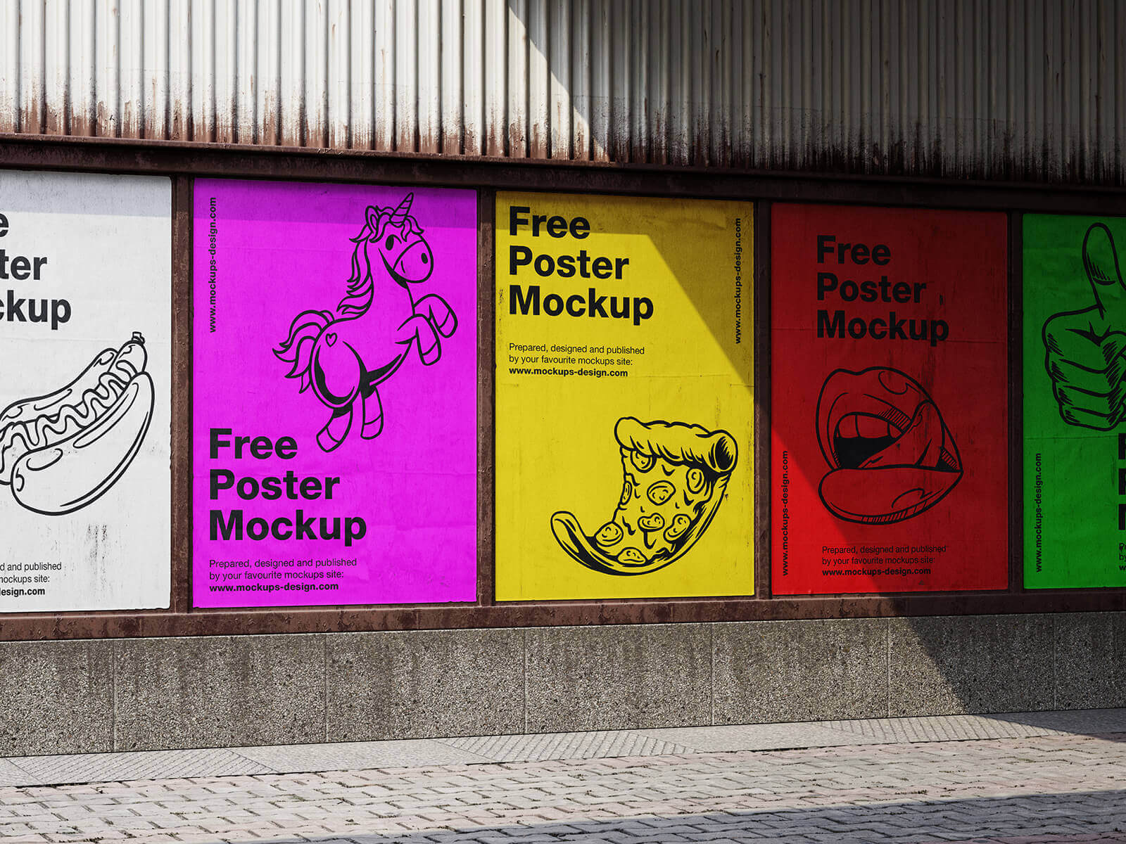 Free A2 Lined-Up Street Posters Mockup PSD Set