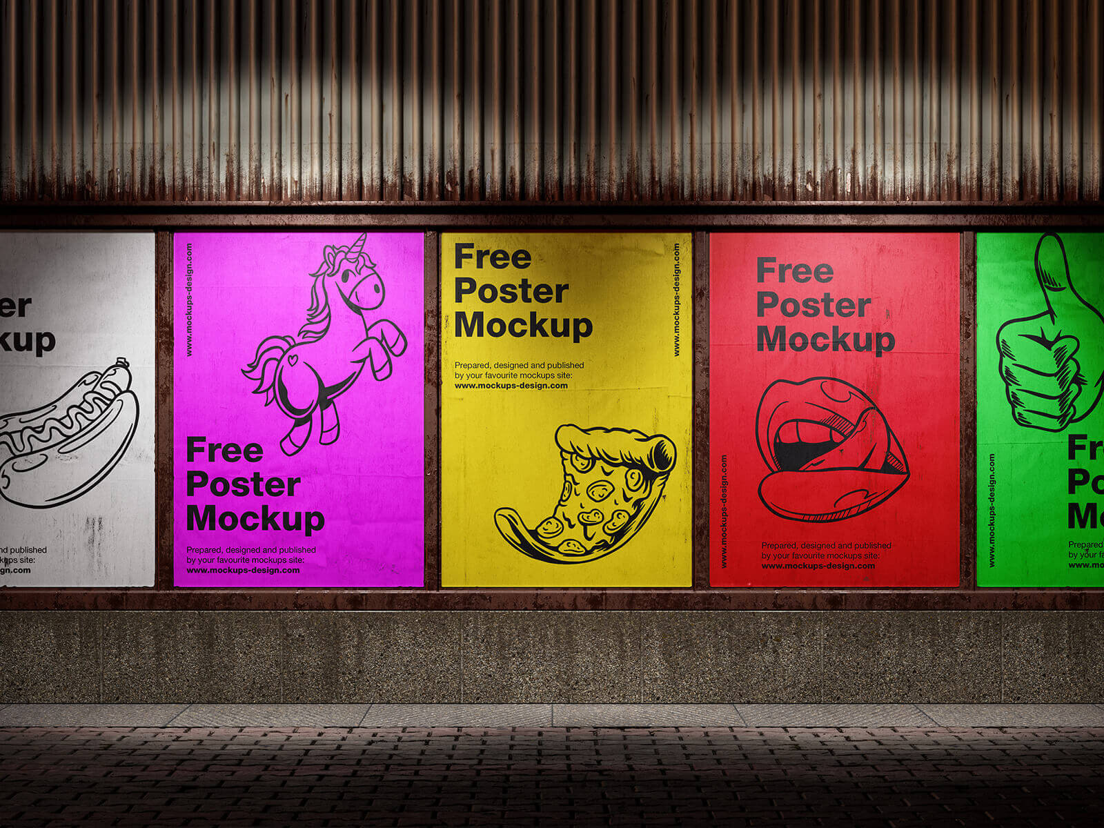 Free A2 Lined-Up Street Posters Mockup PSD Set