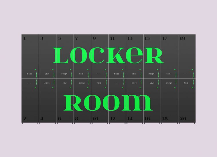 Free Locker Room Storage Cabinet Mockup PSD