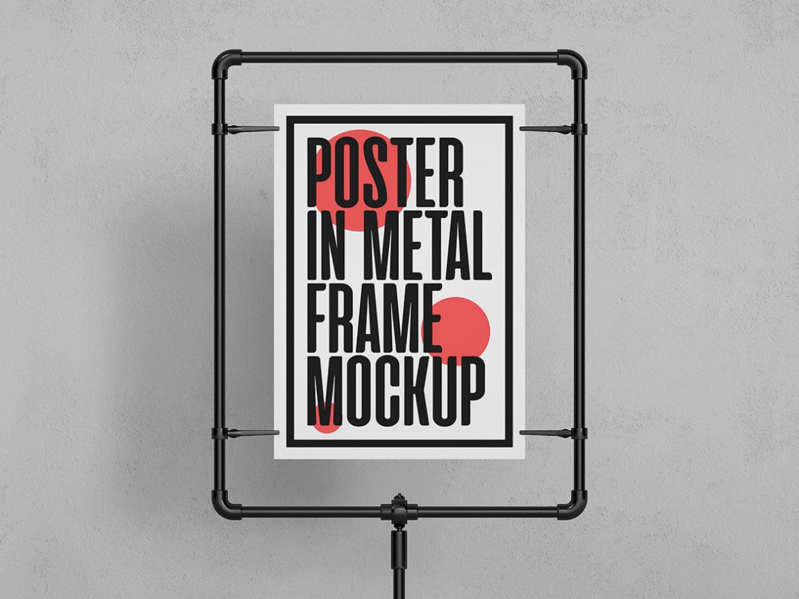 Free Metal Pipe Framed Poster PSD Mockup - PsFiles