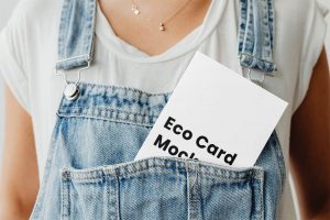 Free Paper Card in Dungarees Mockup