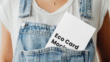 Free Paper Card in Dungarees Mockup