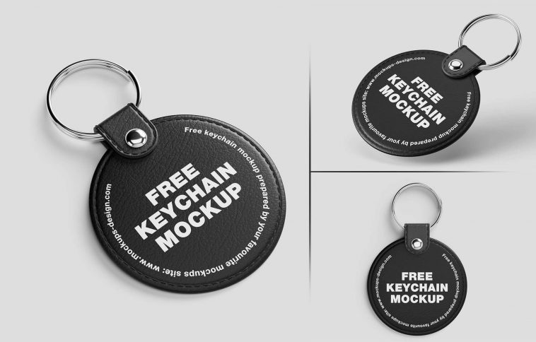 Free Round Leather Keychain Mockup PSD Set