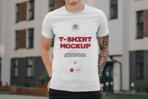 Free Tattooed Man T-Shirt Mockup PSD