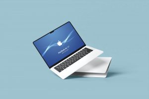 Free Tilted MacBook Air 13″ Mockup PSD