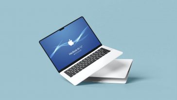 Free Tilted MacBook Air 13″ Mockup PSD