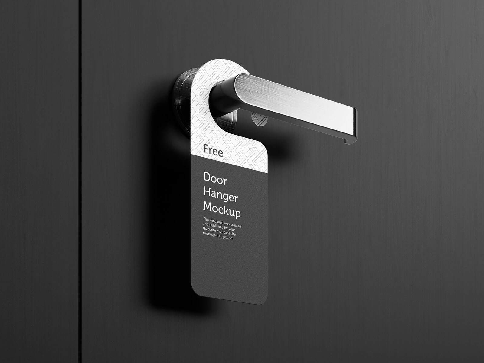 Mockup of a door hanger that hangs on the door handle. I prepared the mockup presentation in dark, contrasting colors, but there is nothing stopping you from using other colors. You can choose the color of the left and right parts of the background and quickly replace the design with your own. Mockup comes with three high-resolution PSD files that you can customize to suit your presentation and vision.