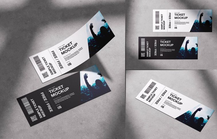 3 Free Concert Tickets Mockup PSD Files