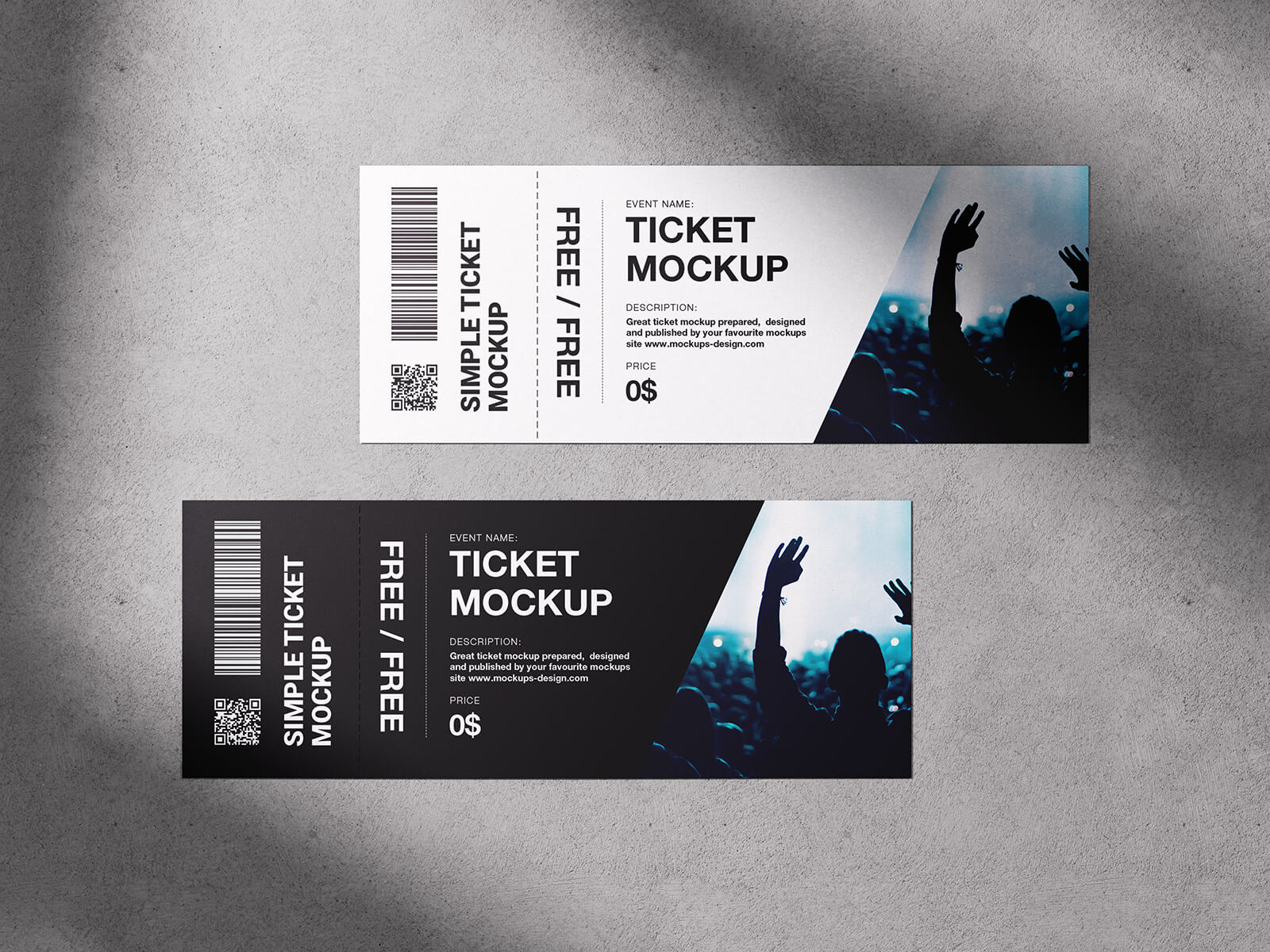 3 Free Concert Tickets Mockup PSD Files