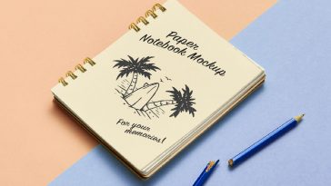 Free Lying Paper Notebook Mockup