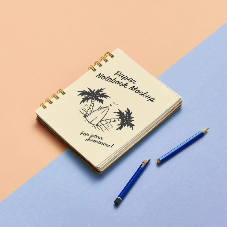 Free Lying Paper Notebook Mockup