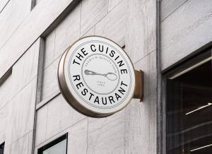 Free Outdoor Wall Round LOGO Sign Mockup PSD