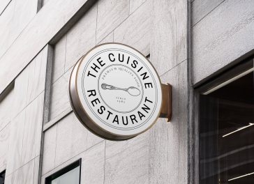 Free Outdoor Wall Round LOGO Sign Mockup PSD