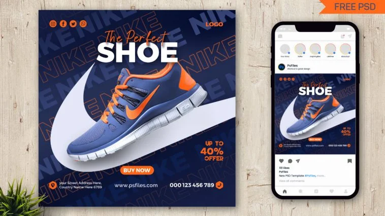 Branded Shoe Free Social Media Post Design PSD Template