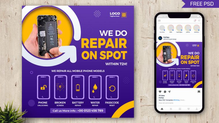 Smart Phone Repair Free Social Media Post Design Template PSD