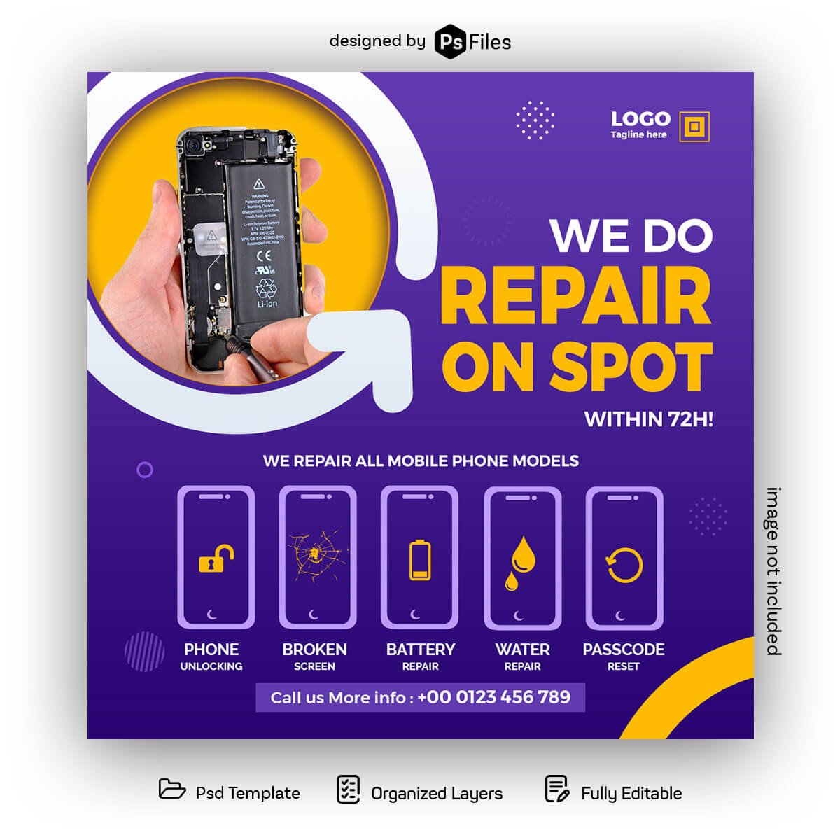 Smart Phone Repair Free Social Media Post Design Template PSD