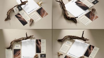 Stationery With Branches Mockup
