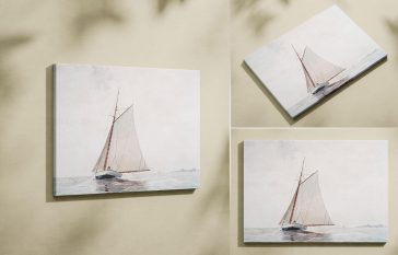 3 Free Wall Canvas Painting Mockup PSD Set
