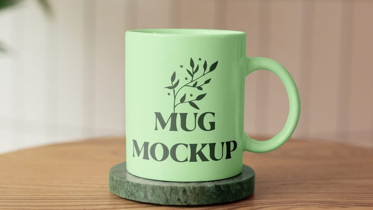 Free Ceramic Mug Mockup PSD on a Cube - PsFiles