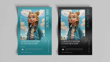 Free A4 Curved Papers Flyer Mockup PSD