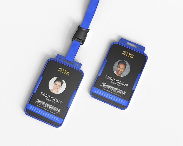 Free Corporate ID Card Holder with Lanyard Mockup