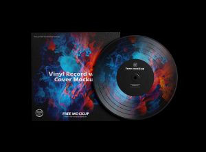 Free Music Vinyl Record With Cover Mockup