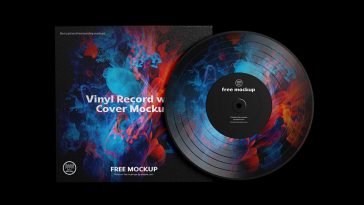 Free Music Vinyl Record With Cover Mockup
