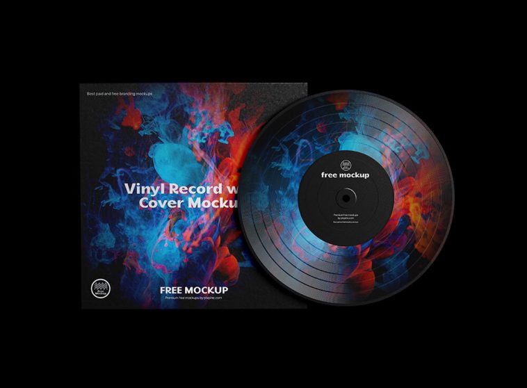 Free Music Vinyl Record With Cover Mockup